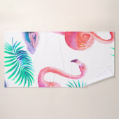 Été tropical avec flamants roses feuilles de palmi (Serviette de bain)