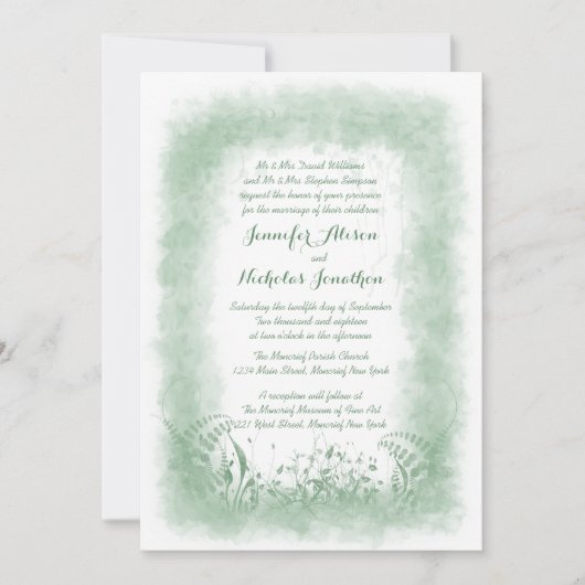 Été Vert Aquarelle Mariage Invitations (Devant)