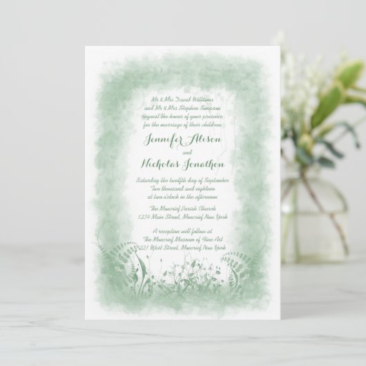 Été Vert Aquarelle Mariage Invitations (Debout devant)