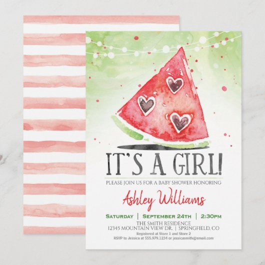 Été Watermelon Girl Baby shower Invitation (Devant / Derrière)