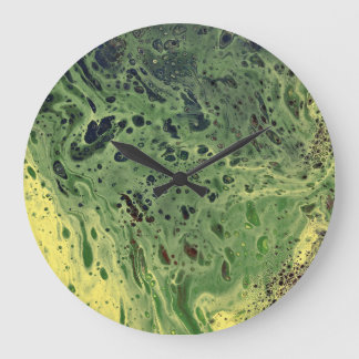 Éteins 3 Gras Vert Jaune Abstraite Horloge