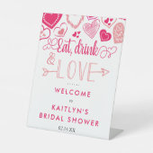 "Eten, Drink & Liefde" Valentijnsdag Vrijgezellenf Reclamebord Met Voetstuk (Voorkant)