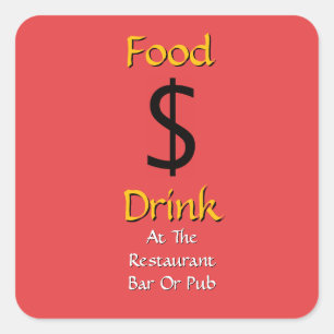 Eten Drinken Bij Restaurant Bar Of Café Dollarteke Vierkante Sticker