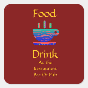 Eten Drinken Bij Restaurant Bar Of Café Kopje Rode Vierkante Sticker