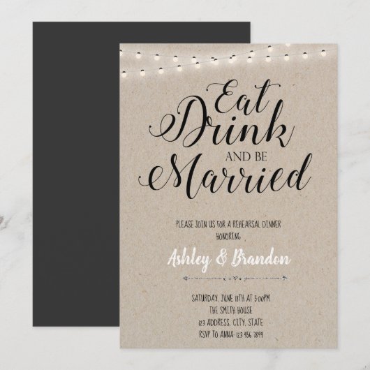 Eten drinken en binnenkort te trouwen uitnodiging (Voorkant / Achterkant)