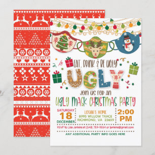 Eten, Drinken en lelijk zijn - Ugly Mask Christmas Kaart