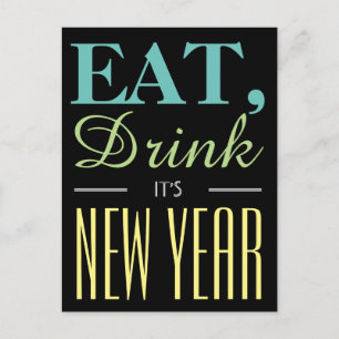 Eten, Drinken, Nieuwjaarsuitnodiging Briefkaart
