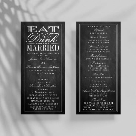 Eten, Drinken & Trouwen Chalkboard Trouwprogramma Reclamekaart