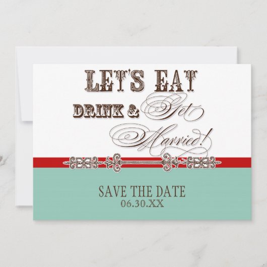 Eten, Drinken, Trouwen Opslag Kaartjes Save The Date (Voorkant)