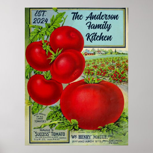 eten en tomaat aangepaste familienaam keuken poster (Voorkant)