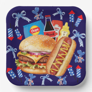 Eten op het Bord Rood Wit en Blauw Papier Bord