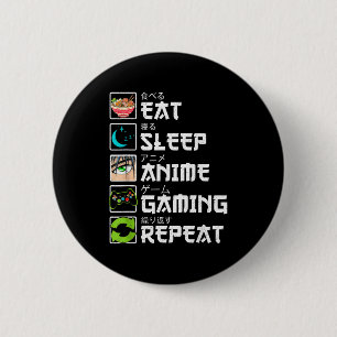 Eten Slapen Anime Gamen Herhalen Gamer Mannen Tien Ronde Button 5,7 Cm