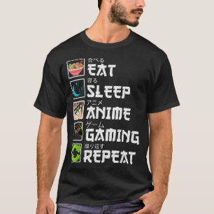 Eten Slapen Anime Gamen Herhalen Gamer Mannen Tien T-shirt