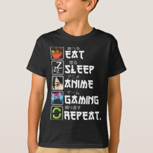 Eten Slapen Anime Gamen Herhalen Gamer Mannen Tien T-shirt