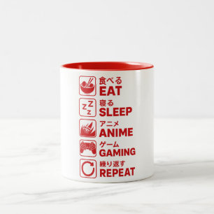 Eten Slapen Anime Gamen Herhalen Gamer Mannen Tien Tweekleurige Koffiemok