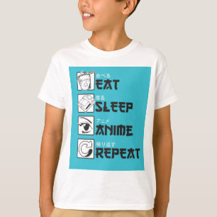 Eten Slapen ANIME Herhalen Grappige Tiener Japanse T-shirt