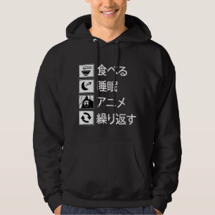 Eten Slapen Anime Herhalen Japans Bord Schrijven Hoodie