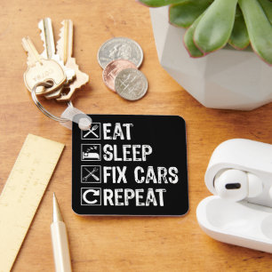 Eten Slapen Auto's Repareren Herhalen Grappige Mon Sleutelhanger