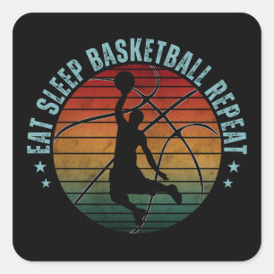 ETEN SLAPEN BASKETBAL HERHALEN VIERKANTE STICKER