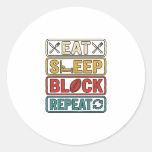 Eten Slapen Blokkeren Herhalen Voetbal Vintage T-s Ronde Sticker