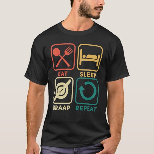 Eten Slapen Braap Herhalen Drijven Één Wiel Elektr T-shirt (Voorkant)