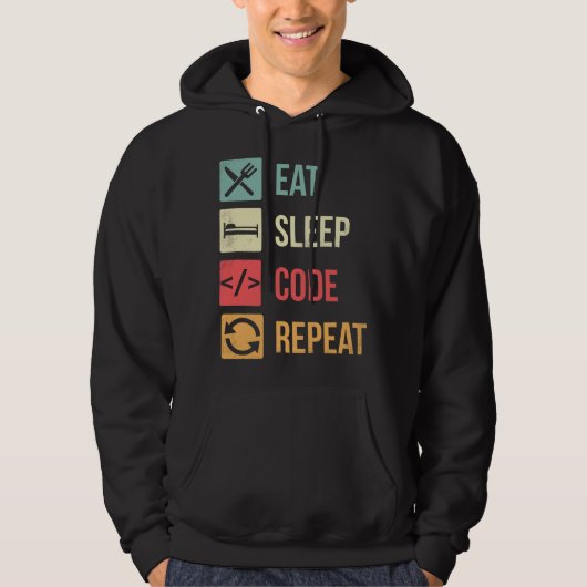 Eten Slapen Code Herhalen Funny Codering Programme Hoodie (Voorkant)