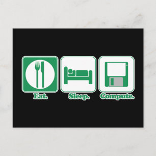 eten slapen computer (groen) briefkaart