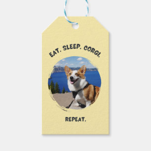 'Eten. Slapen. Corgi. Herhalen.' Aanpasbare foto Cadeaulabel