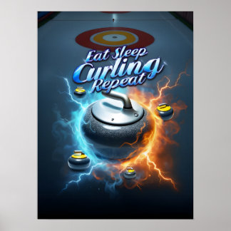 Eten Slapen Curling Retro Poster