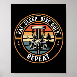 Eten Slapen Disc Golf Herhalen Grappige Retro Zons Poster