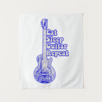 Eten slapen gitaar herhalen. vintage blauwe gitaar