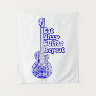 Eten slapen gitaar herhalen. vintage blauwe gitaar wandkleed