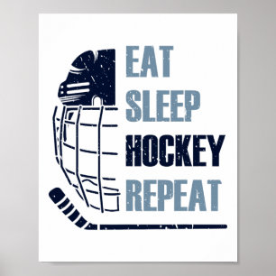 Eten Slapen Hockey Herhalen Grappig Masker Stok IJ Poster
