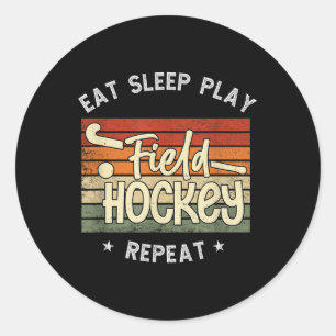 Eten Slapen Hockey Herhalen Retro Hockey P Ronde Sticker