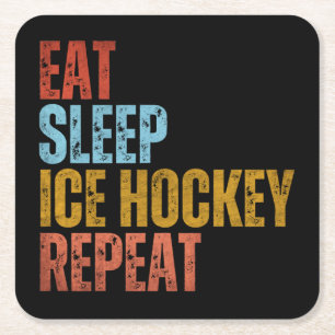 ETEN SLAPEN IJSHOCKEY HERHALEN VIERKANTE KARTONNEN ONDERZETTER