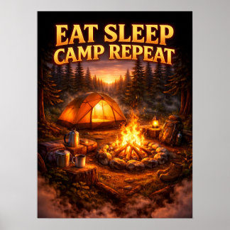 Eten Slapen Kamperen Herhalen Kunst Poster