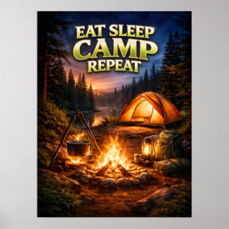 Eten Slapen Kamperen Vlam Poster