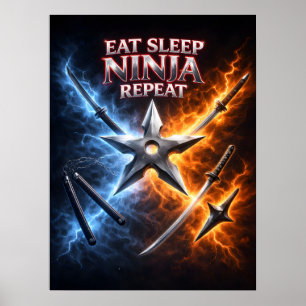 Eten Slapen Ninja Vlam Poster