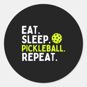 Eten slapen pickleball herhalen grappige picklebal ronde sticker