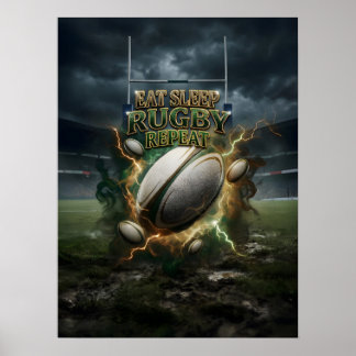 Eten Slapen Rugby Vuur Poster