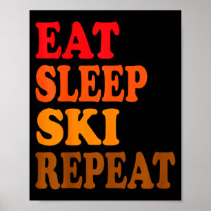 Eten slapen ski herhalen winter bergen ski lodge poster