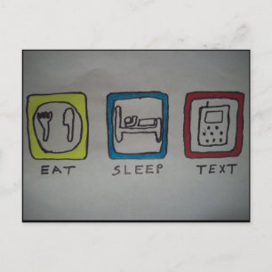 eten, slapen, sms-kaart briefkaart