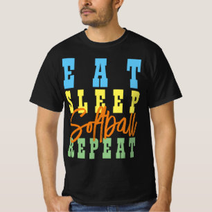 ETEN SLAPEN SOFTBAL HERHALEN T-SHIRT