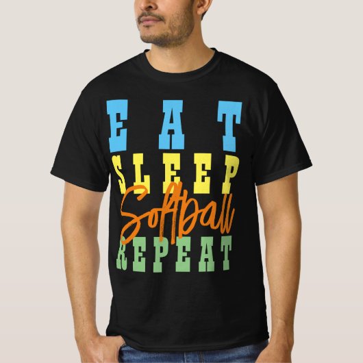 ETEN SLAPEN SOFTBAL HERHALEN T-SHIRT (Voorkant)