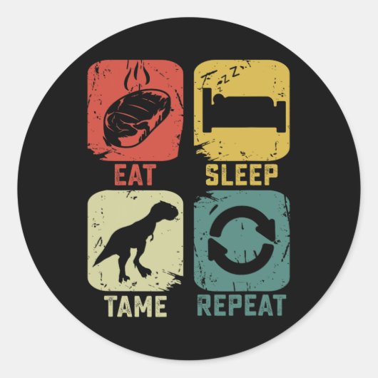 Eten Slapen Tamen Herhalen Dinosaurus Gamen Geek G Ronde Sticker (Voorkant)