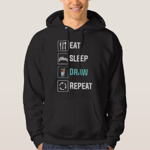 Eten Slapen Tekenen Herhalen Funny Doodling Schets Hoodie