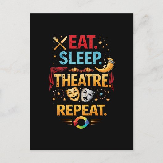 Eten, Slapen, Theater, Herhalen Briefkaart (Voorkant)