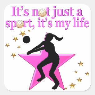 ETEN, SLAPEN, TRAINEN, ROZE VOLLEYBAL STER ONTWERP VIERKANTE STICKER