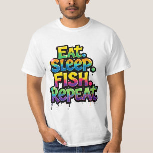 Eten Slapen Vissen Herhalen Regenboog Graffiti T-shirt