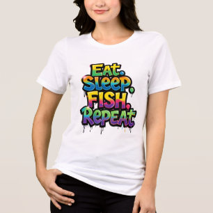 Eten Slapen Vissen Herhalen Regenboog Graffiti Tri-Blend Shirt